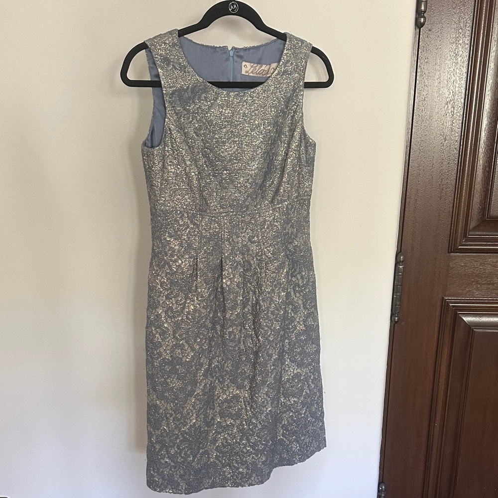 Lela Rose Metallic Silver Midi Dress